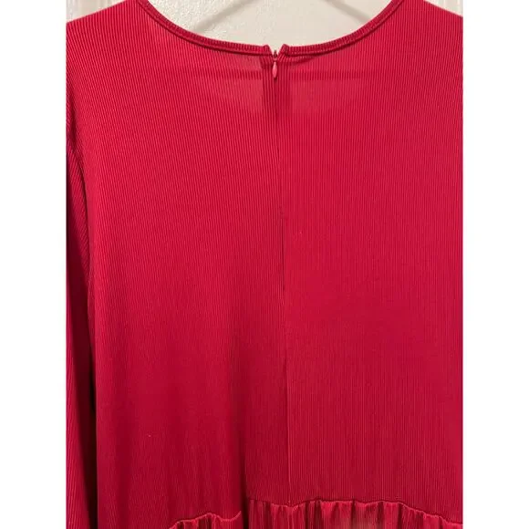 Women's Plus Red Ribbed V-neck Long Sleeve Ruched Jumpsuit NWT Size 24 - Picture 6 of 9